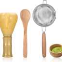 Matcha Whisk Tools Set, PP Resin Matcha Stirrer Green Tea Powder Preparation Prepare Japanese Tea, Includes 1 Whisk & 1 Sifter & 1 Spoon (Yellow)