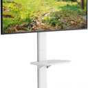 Ultra Slim TV Floor Stand for 3786 Inch TVs, No Drill Modern Curved Base with Shelf, Adjustable Height & Tilt, Space-Saving Design with Cable Management, Fits VESA 600x400mm, White