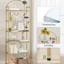 Hzuaneri Bookcase Bookshelf, Tempered Glass Bookshelves, Slim Shelving Unit for Bedroom, Bathroom, Home Office, Steel Frame, 6 Tier Gold BC21699G, 11.8"D x 23.6"W x 71"H