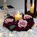 Artificial Flower Candle Rings - 6 Inch Inner Rose Floral Wreaths for Wedding Bridal Event Table Centerpieces Backdrop Decorations (Burgundy & Dusty Pink, 6 X Candle Rings)