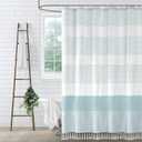 Aqua Blue Shower Curtain Cotton Coastal Ocean Striped Shower Curtains for Bathroom with Tassel 72 X 72