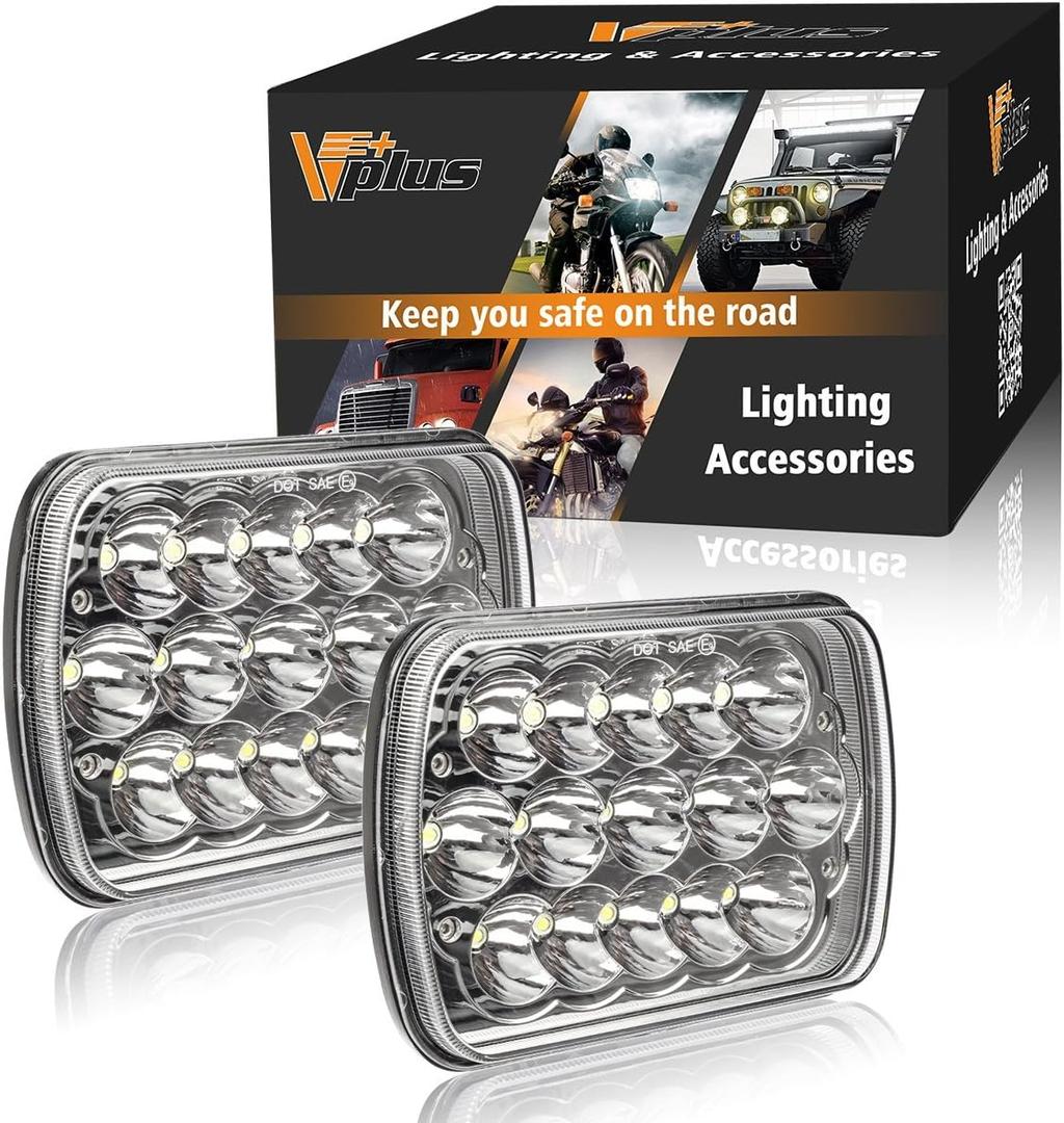 Partsam 2PCS Rectangle H6054 LED Headlights 5x7 7x6 Headlamp Hi/Low Sealed Beam H4 9003 Plug 6054 H5054 Compatible with S10 Blazer Express Van/Wrangler YJ XJ Cherokee Truck Van