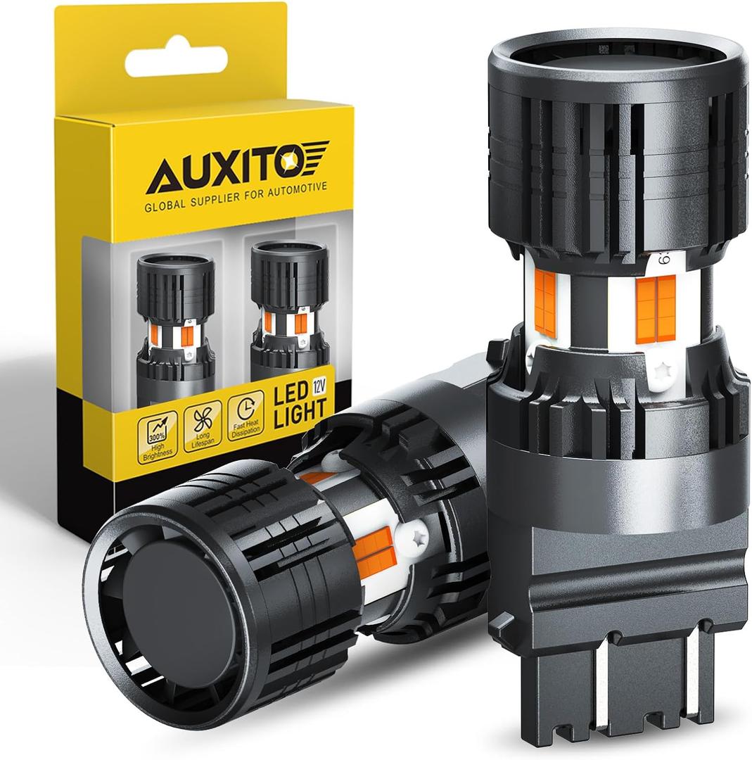 AUXITO CANBUS 3157 LED Bulbs Amber Yellow with Built-in Resistor 3156 3457A 4057 4157 Anti Hyper Flash Error Free Front Rear Turn Signal Lights and Blinker Maker DRL Parking Lights, Pack of 2