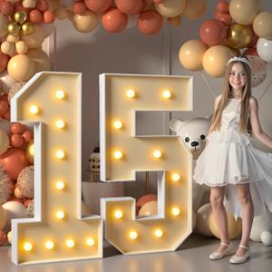 imprsv 4FT Light Up Numbers, Marquee Numbers 15th Birthday Decorations for Girls Boys, Large Light Up 15th Birthday Women Foam Board Anniversary Party Decorations Arch Kit (DIY)