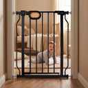 Small Narrow Baby Gate for Stairs 23.8-28.3 Inch Narrow Dog gate Pressure Mounted No Drilling with Walk-Through Door,Black