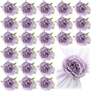 Yunsailing 24 Pcs Flower Napkin Rings Peony Floral Handmade Napkin Holder Rings Handicraft Holder for Table Decorations Wedding Holiday Banquet Luncheons Birthday Party Picnics Supplies(Purple)