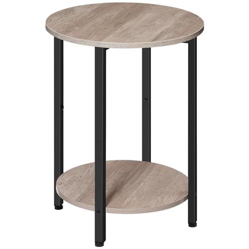 HOOBRO Round Side Table, Wooden Look Accent End Table for Sofa Couch, Round Nightstand with 2-Tier Storage Shelf, for Small Spaces in Living Room, Bedroom, Greige BG58BZ01G1