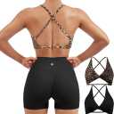 SUUKSESS Women 2 Piece Open Back Strappy Sports Bra Pack Twist V Neck Workout Crops (Medium, #2 Cheetah & Black)