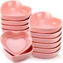 12 PCS Ceramic Heart Shaped Dipping Bowls, Mini Soy Sauce Dish, Porcelain Side Dishes for Dinner Wedding Sushi Candy, Multipurpose Seasoning Dishes Serving Dishes, Pink