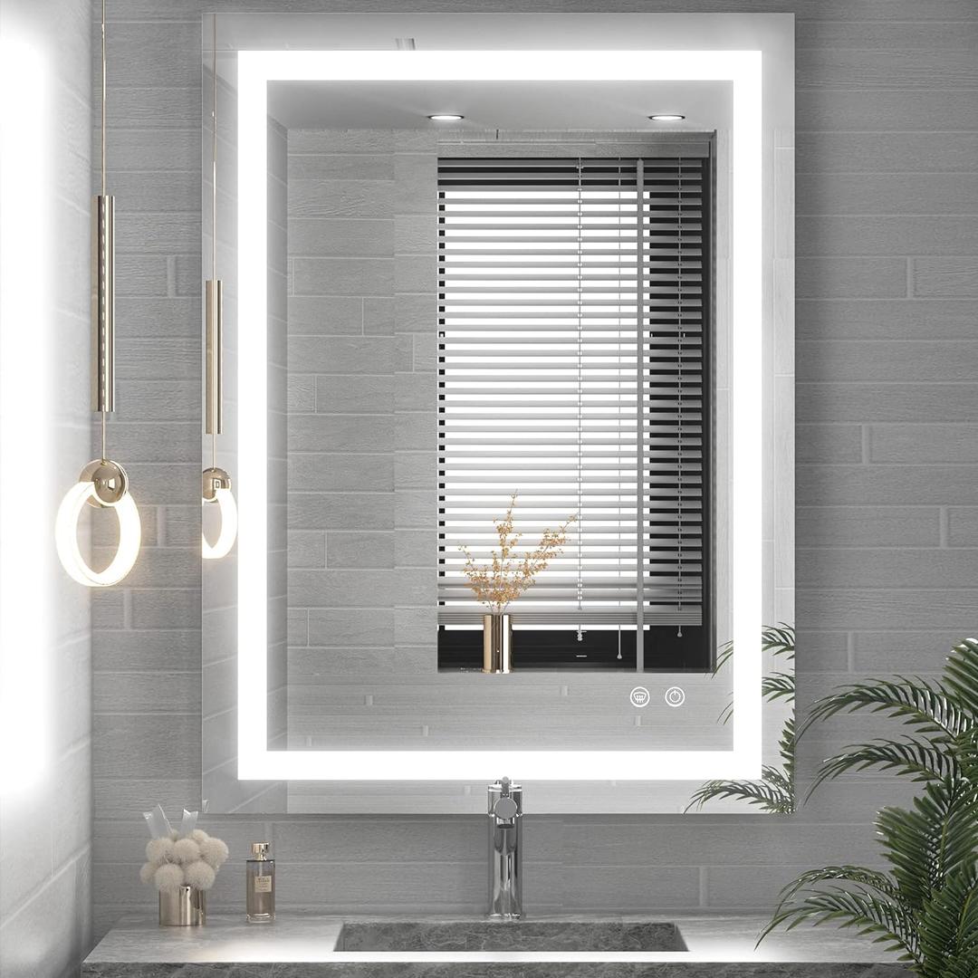 TETOTE 28 x 36 Bathroom LED Mirror with Lights LED Mirror Vanity Makeup Mirror Dimmable Anti-Fog Wall Mounted, Tempered Glass (36"L x 28"W)