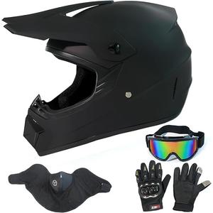LASFRE Dirt Bike Helmets Black Fullface DOT Motorcycle E Bike ATV Helmet, Motocross Off-Road Street Helmet with Goggles Gloves Mask, Size: L (58-59 cm)