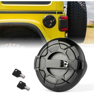 Xprite Locking Gas Tank Cap Cover Compatible with Jeep Wrangler 2018-2025 JL & JLU 2/4 Door Unlimited, Off-Road Aluminum Lock Fuel Filler Door Cover, Wheel Pattern (With Key Latch)