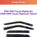 KPY Rain Guards Fit for 2001-2007 Toyota Highlander, Out-Channel Window Visors Vent Wind Deflectors 4PC, Car Accessories for 2006-2007 Toyota Highlander Hybrid