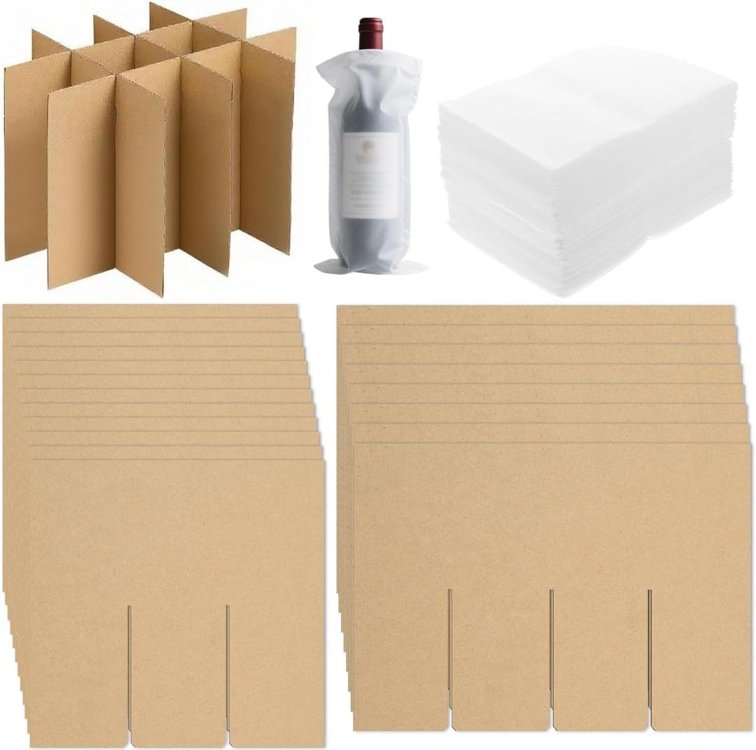4-Pack Glassware Protection SetGlassware Dish Packing Boxes Corrugated Dividers & 48 Foam Sleeves for 16x12x12 Moving Boxes (Box Not Included)