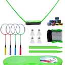 Peak Fits Portable Badminton Net Set, Folding Volleyball Badminton Net, 4 Professional Graphite Badminton Racket, 8 Racket Grip Tape, 4 Shuttlecocks, Family Game, Backyard Sports