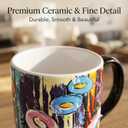 DUSVALLY Ceramic Coffee Mug with Lid and Handle, Porcelain Travel Tea Cup for Latte, Cappuccino and Cocoa, Circular Doodle for Retirement, Housewarming and Graduation, 17 oz