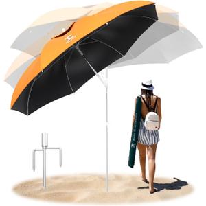 Beach Umbrella 7FT Portable - Patio Umbrella with Sand Anchor Tilt Vent - UPF50+ UV Protection with Carry Bag - Windproof Sunshade Shelter for Patio Garden Beach Pool Backyard (Tangerine)