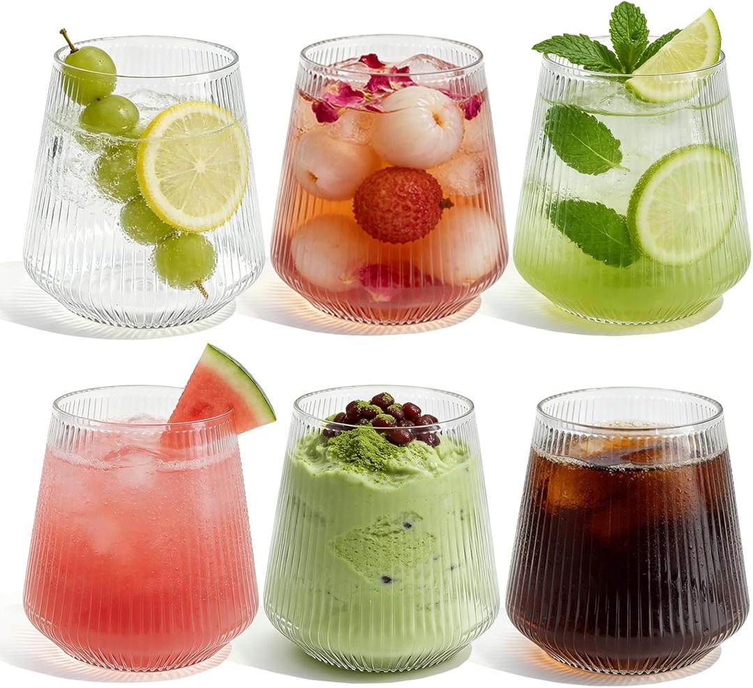 40 Pack 13.5oz Clear Plastic Stemless Glasses - Unbreakable BPA-Free Recyclable Origami-Style Ribbed Disposable & Reusable for Birthday, Weddings, Parties