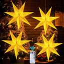 Hiboom 4 Pack Paper Star Lantern 24 Inch, 8 Mode 50 LEDs Firework Fairy String Lights, Seven Pointed Light up Hollow Out Star Hanging Decoration for Indoor Outdoor Room Wedding Christmas Party