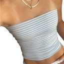 Women's Striped Print Tube Tops Strapless Fitted Tank Tops Y2k Going Out Tops (Blue and White), Size S