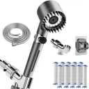 Filtered Shower Head with Handheld & High Pressure - Ion Drops Shower Head with 75" Stainless Hose for Hard Water | 3 Spray Modes Shower with 10 Replaceable Filters