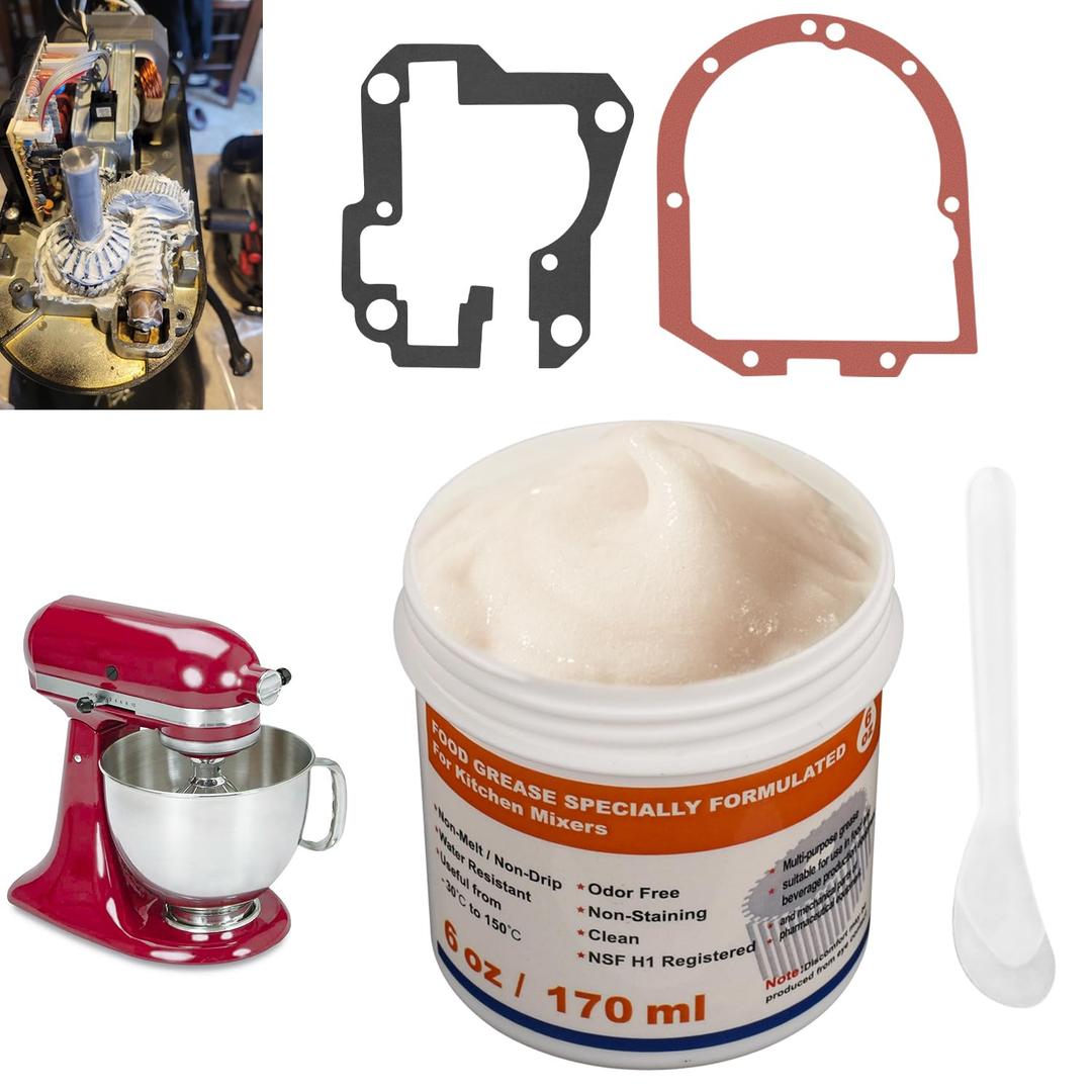 6 Oz Food Grade Grease for Kitchenaid Stand Mixer, Maintain The Performance of Your Machine and Extend Service Life, for Kitchen Mixer Attachments - with 9709511 WP4162324 4162324 Gasket and Spoon