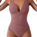 Eomenie One Piece Swimsuit for Women Tummy Control Plunge V Neck Bathing Suit Slimming Wide Straps Swimwear (Pink, XL)
