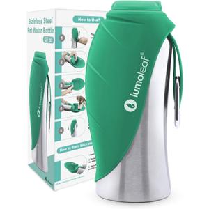 LumoLeaf Portable Dog Water Bottle 27 OZ, Stainless Steel Pet Travel Water Bottle Dispenser for Walking, Hiking and Outdoor, Portable Water Bowl for Large Dogs (Green)