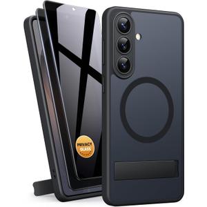 BXYJY for Samsung Galaxy S26 Case with Stand, 2 Privacy Screen Protectors, Compatible with MagSafe, Full Camera Protection, Military Grade Drop, Slim Men Women Shockproof Magnetic Case for S26, Black