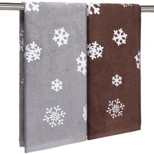 Preboun 2 Pcs Winter Hand Towels Christmas Snowflakes Bathroom Towels Cotton Soft Absorbent Bathroom Kitchen Decoration for Drying, Cleaning, Cooking, 13.7 x 29.5inch