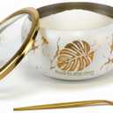 Phininia 15OZ Sugar Bowl with Glass Lid and Spoon, Sugar Container of Coffee Bar Accessories, Stainless Steel Jar for Salt, Tea, Sugar Cube, Dishwasher Safe, White