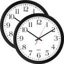 Bernhard Products Black Wall Clock 2 Pack, Silent Non Ticking - 16 Inch Extra Large Quality Quartz Battery Operated Round Easy to Read Home/Office/Business/Kitchen/Classroom/School Clocks