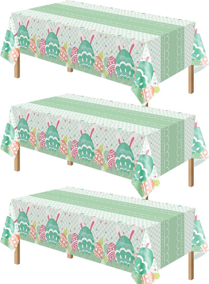 2 x Kelool Easter Decorations,3 Pack Easter Tablecloth 54 x 108 Inch,Plastic Table Cloth Disposable,Tablecloths Rectangular for Easters Party Decorations,Easters Eggs Table Cloth Cover,Green