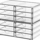 Yieach 2 Pack Acrylic Storage Drawers With 12 Small Drawer,Stackable Office Cabinet Organizer and Makeup Organizer, Clear Plastic Drawers for Craft Supply, Pen, Stationary, Accessory, Makeup, Desk Organizer