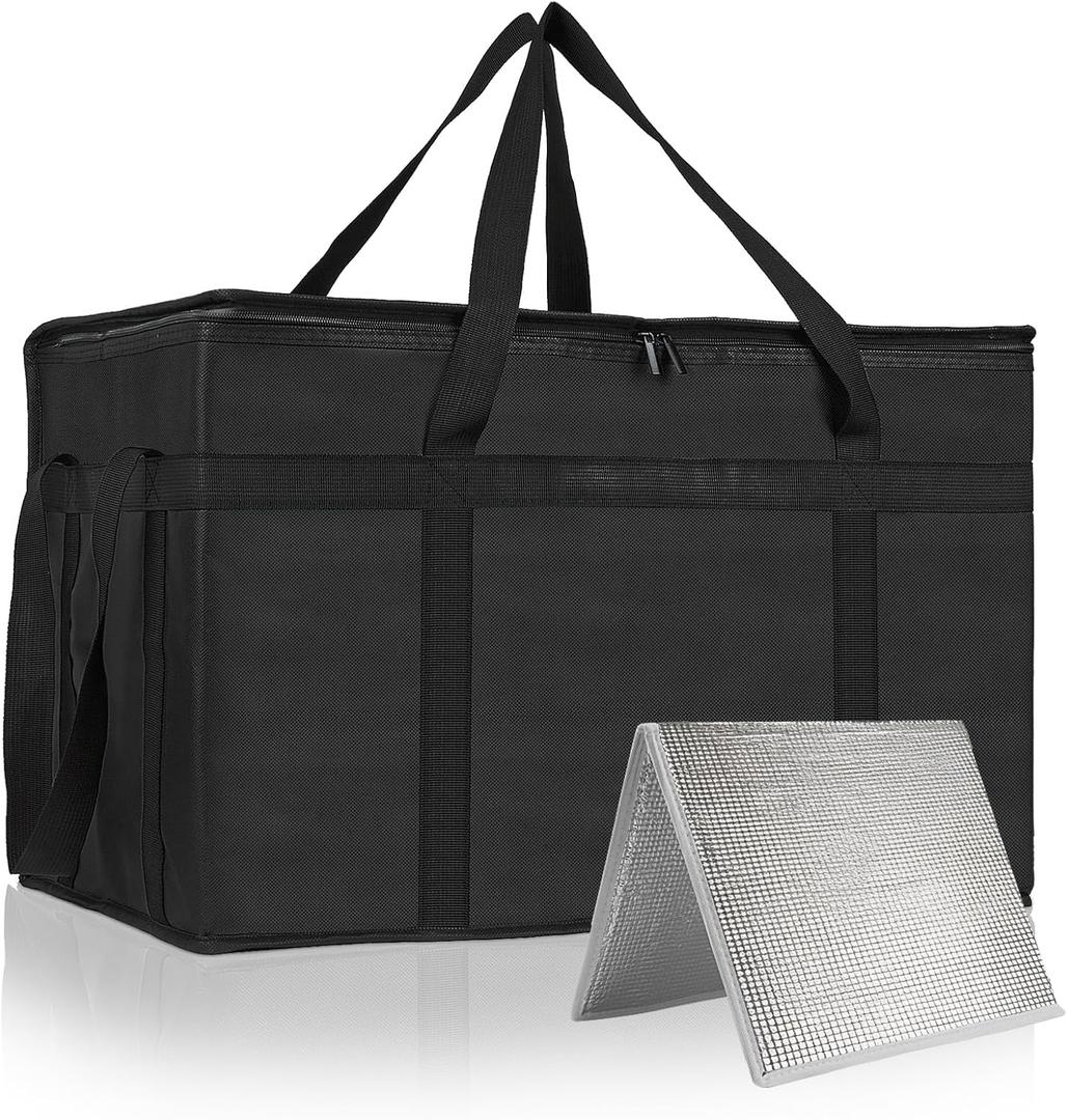 PEASUG XXXL Insulated Bags for Food Delivery with Removable Hard Bottom,Pizza Delivery Bags, Large Capacity Cooler Bag Keep Food Warm for Grocery Shopping and Catering, Foldable, Heavy-Duty (Black)