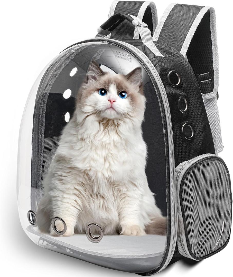 Vivicreate Large Cat Backpack Carrier for Travel and Hiking Transparent Pet Bubble Backpack for Cats up to 20lbs with Ventilation and Padded Straps Mochila para Gatos transportadora mascotas (Black)