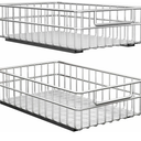 Pull out Cabinet Organizer, Stainless Steel 2-Pack Slide out Drawer with Silent Full-Extension Slides, Adhesive Roll out Can Spice Storage Basket Shelf Rack for Pantry, Kitchen, Bathroom, Home Closet