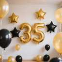 35th Birthday Decorations Black Gold for Men Women, 35th Birthday Banners Number 35 Birthday Balloons Star Foil Confetti Balloons for Cheers to 35 Years Old Birthday Party Decorations (35th)