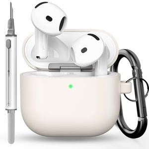 DamonLight Case for AirPods 4 Case Triple-Layer Hard Cover Shock-Proof Protective Silicone Case with Keychain on & Stickers for Apple Airpods 4th Generation 2024 Released (Starlight), Pack of
