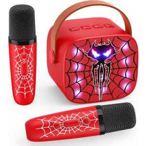 Karaoke Machine Toys for Kids Ages 3-12: Mini Portable Bluetooth Speaker with 2 Wireless Microphones LED Light Christmas Birthday Gifts for Boys Girls Toddlers 3 4 5 6 7 8 9 10 Year Old Boy Girl Kid, Red