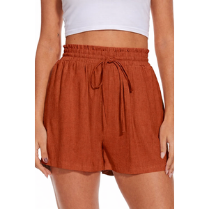 Cizayoi Women's Linen Shorts Wide Leg High Waisted Drawstring Summer Beach Casual Shorts Vacation Outfits Rust XXL