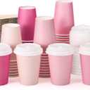 48 Pcs 12 oz Disposable Coffee Cups with Lids and Sleeves Bulk, Insulated Hot Chocolate Paper Cup for Hot and Cold Beverage Water Juice Cocoa Tea Party Restaurants Travel Supplies (Gradient Pink)