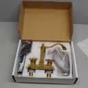 GGStudy Bathroom Faucet Polished Gold 2 Handles 4 Inches Centerset RV Vanity With Drain Assembly and Supply Hose