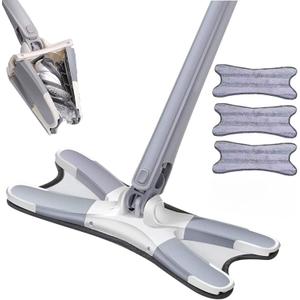 X Type Flat Floor Mop With 3 Replacement Pads, Easy Squeeze Self-Wringing, Hand-Free Wash Household (Creative X Mop)