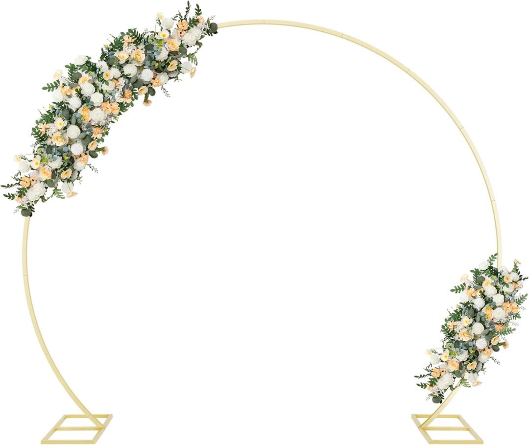 7.7FT Round Backdrop Stand Metal Circle Balloon Arch Frame, Backdrop Stand Arch, Wedding Arches for Ceremony Birthday Party Bridal Graduation Decoration Baby Shower (Gold)