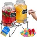 2 Gallon Glass Drink Dispensers for Parties with Stand (2 Pack)