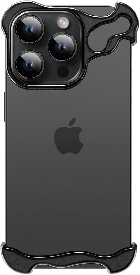 Phone Case Compatible with iPhone 15 Pro Max Compatible with Lens Camera Protection, Frameless Minimalist Design, Extremely Highlighting Personality (Aluminum black)