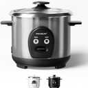 3-Cup Uncooked Rice Cooker Small, Stainless Steel Non-Toxic Inner Pot, One-Touch Multifunction for Rice/Saut/Yogurt, Dishwasher Safe, 1-3 People Size, Silver