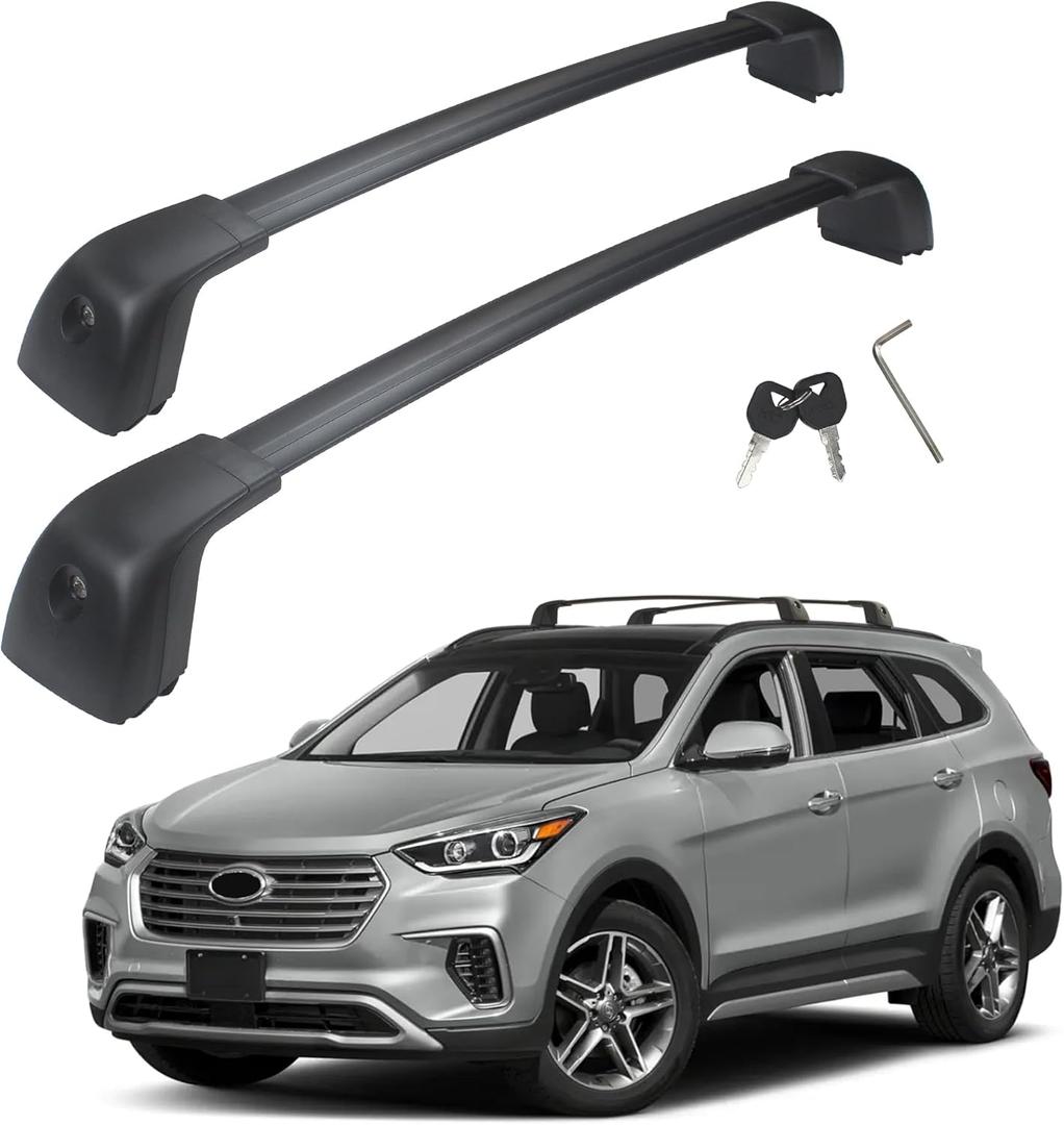 Autekcomma Heavy Duty Roof Rack Cross Bars, Compatible with 2019-2023 Hyundai Santa Fe & Santa Fe Hybrid, Anti-Corrosion Aircraft Aluminum Black Matte with Anti-Theft Locks Max Loading Up to 300 lb