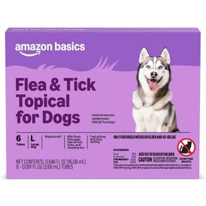 Amazon Basics Flea and Tick Topical Treatment and Prevention for Large Dogs (45-88 lbs), Fast Acting and Long Lasting, Tick Prevention, 6 Count